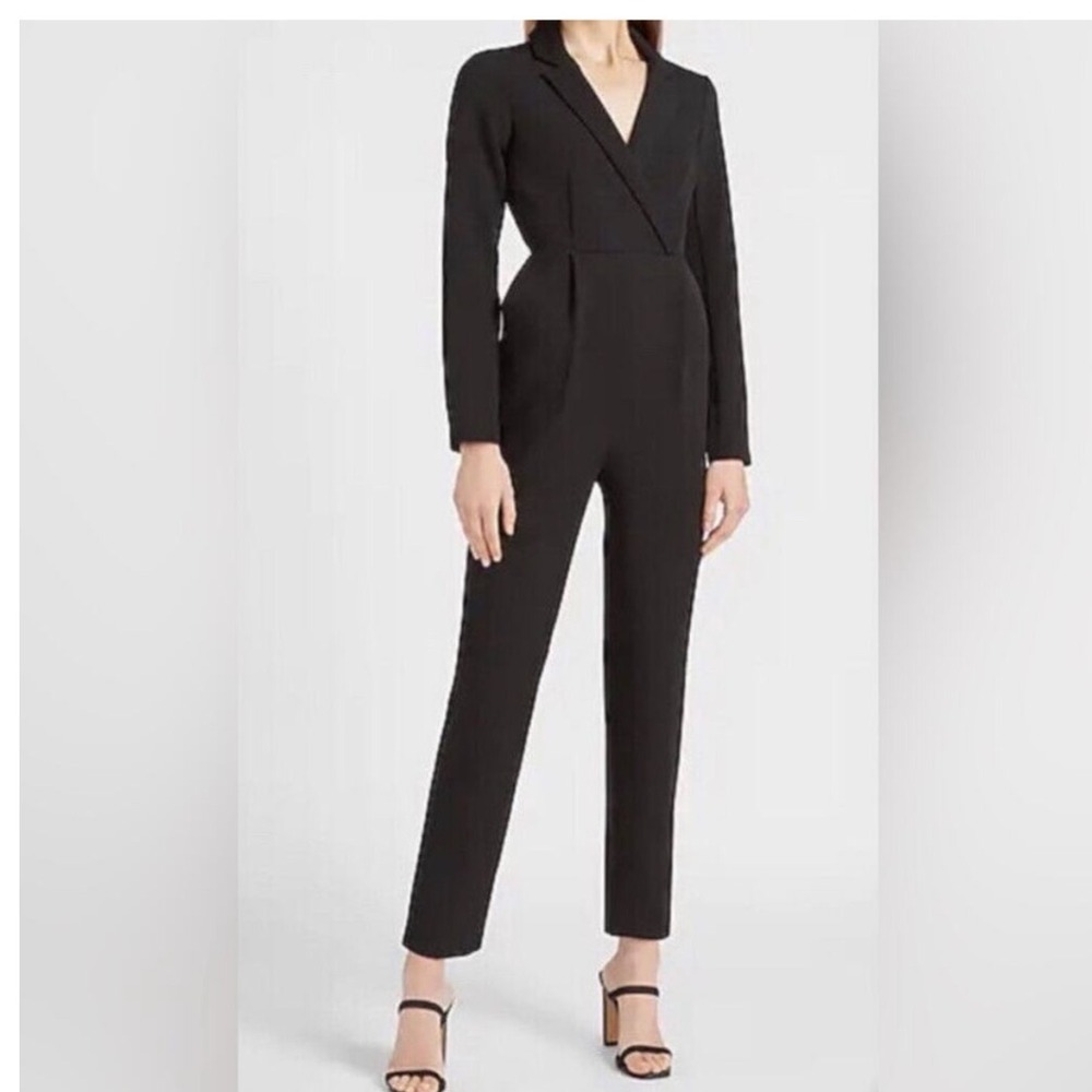 Express Black Long Sleeve Collared Jumpsuit Romper Pants Woman's Size 8 - Picture 6 of 7